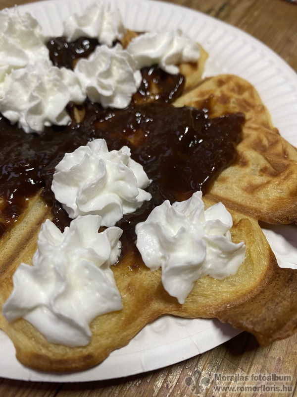 Gofri házi lekvárral és tejszínhabbal